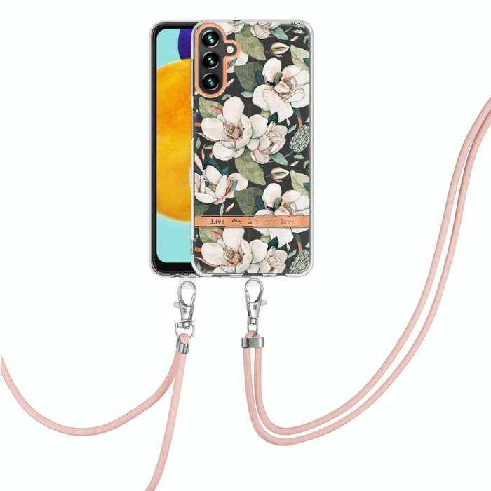 For Samsung Galaxy A54 5G Flowers and Plants Series IMD TPU Phone Case with Lanyard(Green Gardenia)