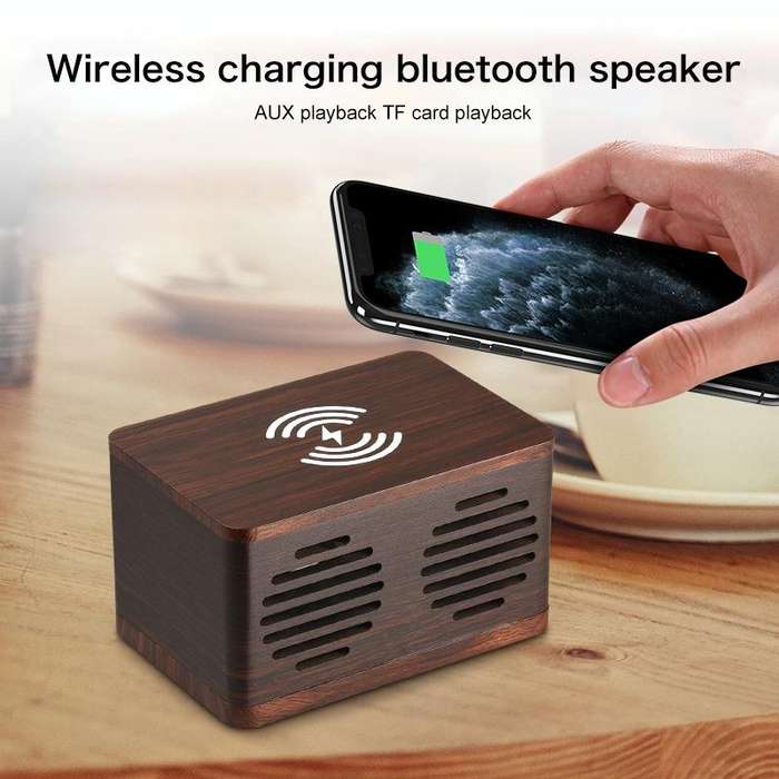 D70 QI Standard Subwoofer Wooden Bluetooth 4.2 Speaker, Support TF Card & 3.5mm AUX Brown