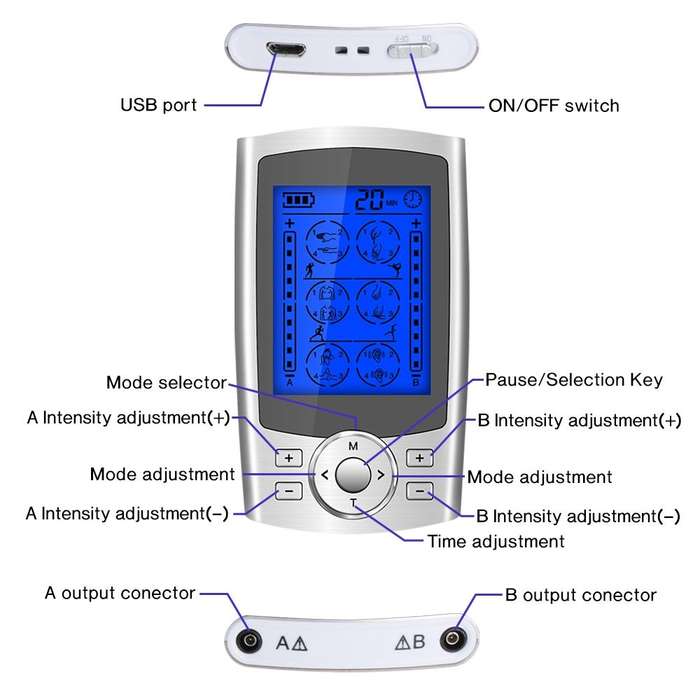 24-Mode Digital Electronic Pulse Massager Intelligent Whole Body Physical Therapy Meridian Massag...