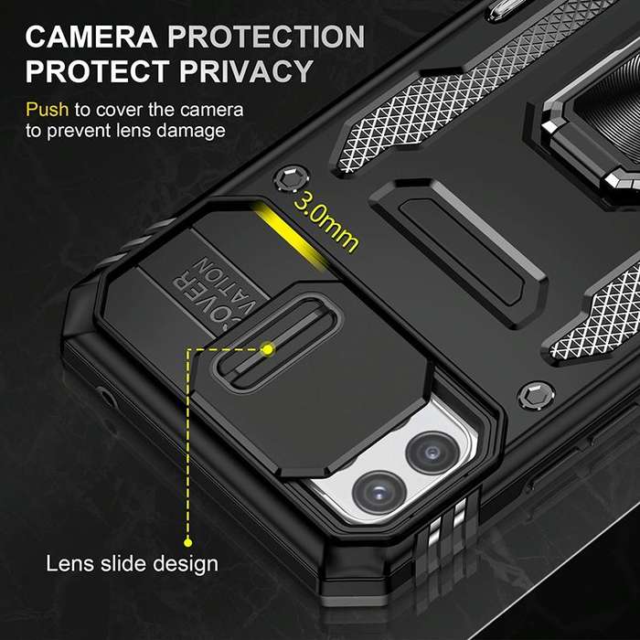 For Samsung Galaxy A22 5G Armor PC + TPU Camera Shield Phone Case(Black)