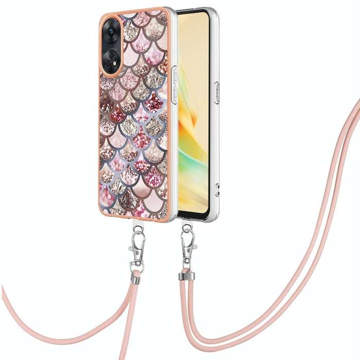 For OPPO Reno8 T 4G Electroplating IMD TPU Phone Case with Lanyard(Pink Scales)