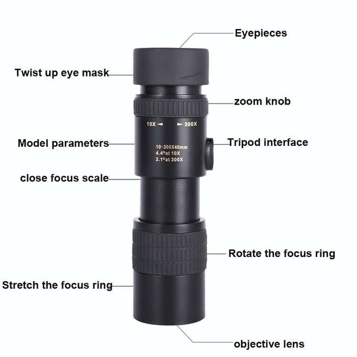 10-300x40 Monocular HD Telescope BAK4 Prism Telescope,Style: With Photo Holder+Tripod