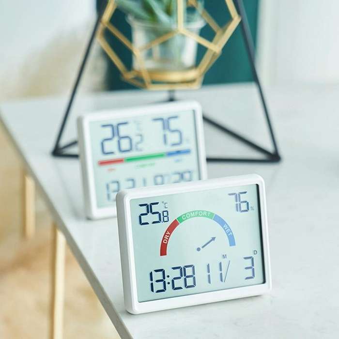 Magnetic LCD Digital Aalarm Clock Large Screen With Temperature Humidity Display(9905 White)