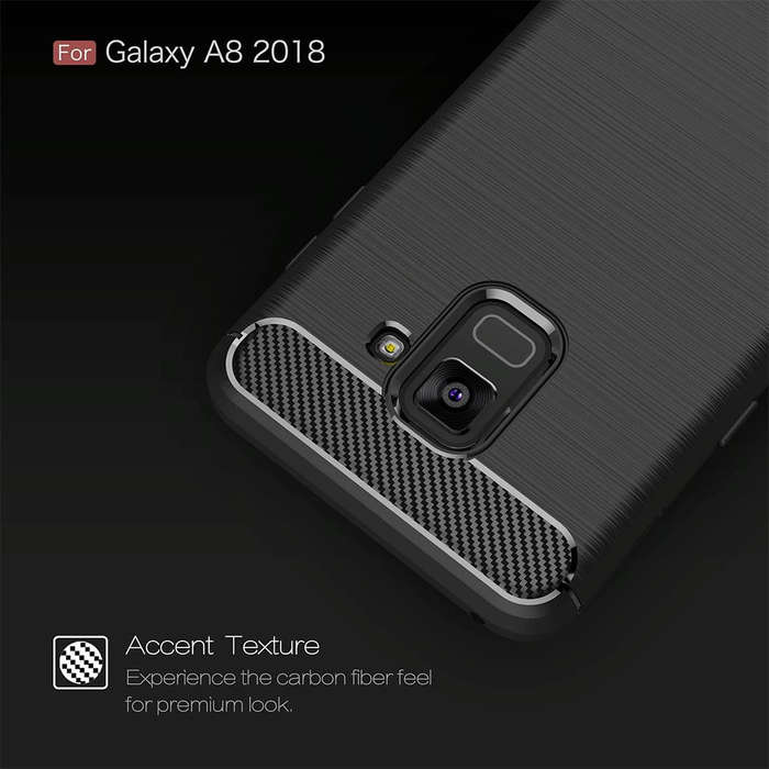For Galaxy A8 (2018) Brushed Texture Carbon Fiber Shockproof TPU Protective Back Case (Black)