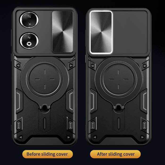 For Honor 90 5G CD Texture Sliding Camshield Magnetic Holder Phone Case(Black)