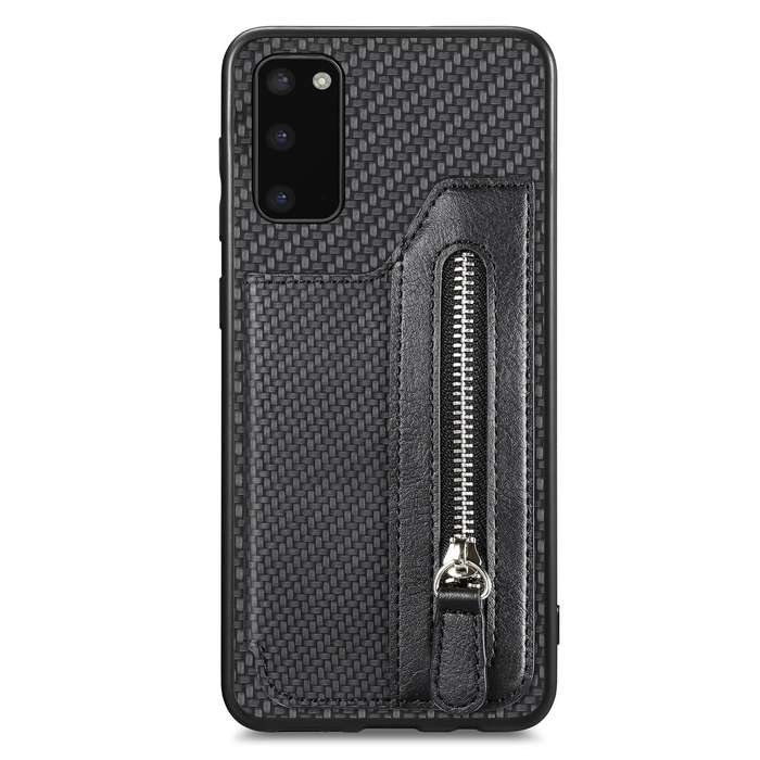 For Samsung Galaxy S20 Ultra Carbon Fiber Horizontal Flip Zipper Wallet Phone Case(Black)