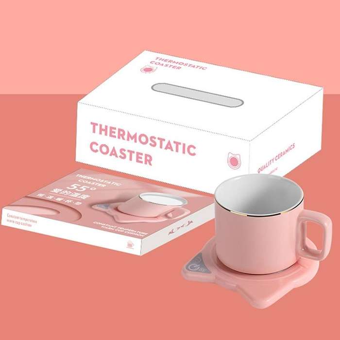 Automatic Heating Warm Coaster Hot Milk Coffee Cup Timed Thermos Cup Mat, US Plug(White)