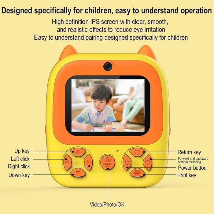 1080P Instant Print Camera 2.8-inch IPS Screen Front and Rear Dual Lens Kids Camera, Spec: Blue+3...