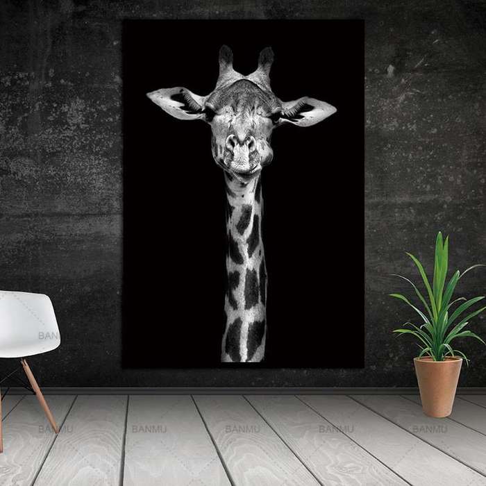 Simple Black and White Animal Decoration Painting Study Living Room Sofa Background Wall Painting...