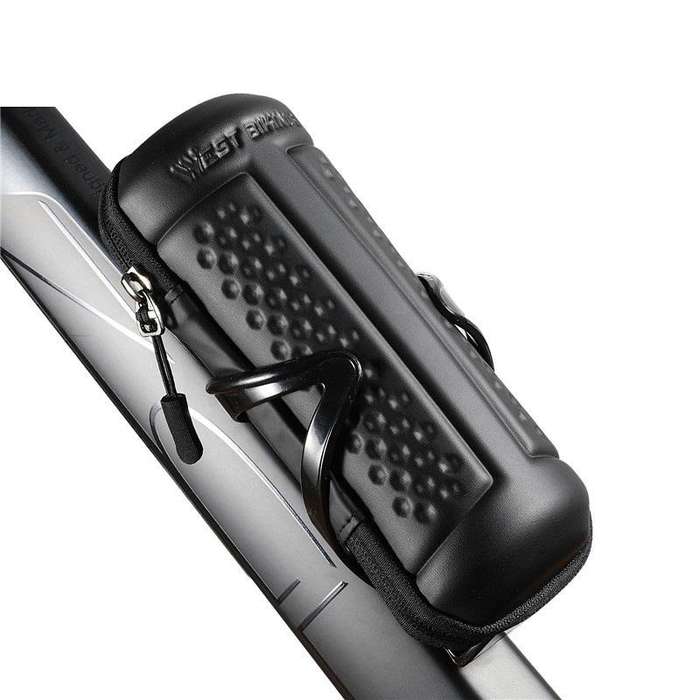 WEST BIKING 1.2L Bicycle EVA Hard Shell Water Bottle Bag With Bottle Cage(Rack+B Frosted Black)
