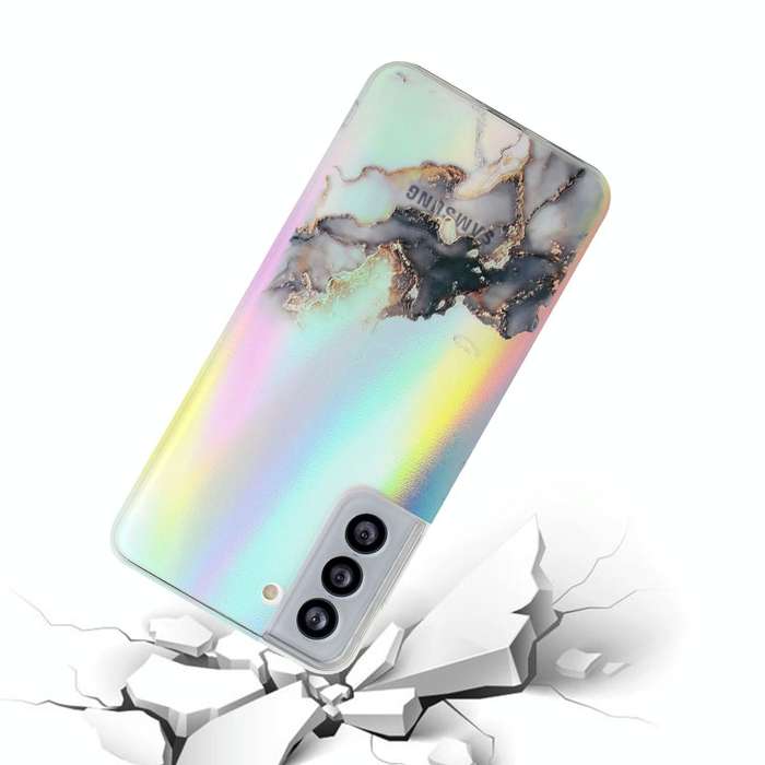 For Samsung Galaxy S23 FE 5G Laser Marble Pattern Clear TPU Protective Phone Case(Black)