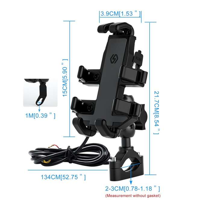 WUPP CS-1098A1 Motorcycle Aluminum Alloy Eight-jaw Mobile Phone Charging Holder with Switch(Black)