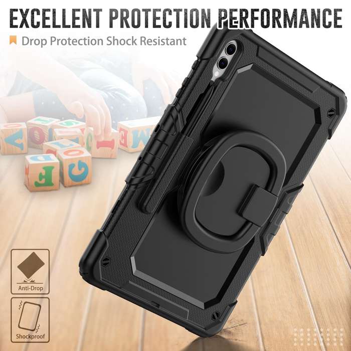 For Samsung Galaxy Tab S9+ D Type Silicone Hybrid PC Tablet Case with Handle Holder(Black)