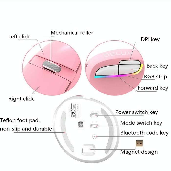 DELUX M618Mini Colorful Wireless Luminous Vertical Mouse Bluetooth Rechargeable Vertical Mouse(Co...