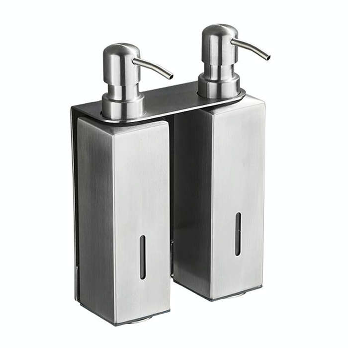 Hotel Stainless Steel Soap Dispenser Home Wall Mounted No Punch Press To Soap Bottle, Style: Squa...
