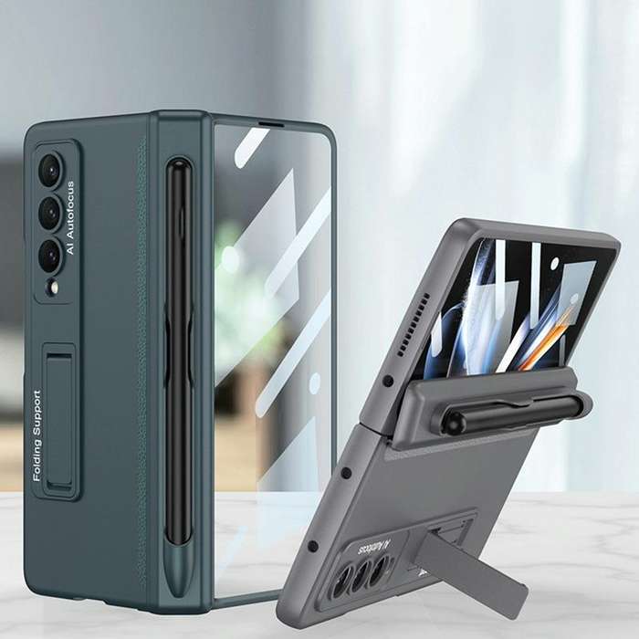 For Samsung Galaxy Z Fold4 GKK Magnetic Hinge Flip Phone Case with Holder & Pen Slot(Silver)
