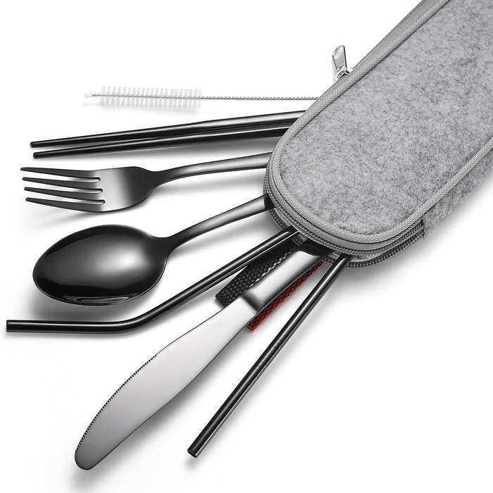7 in 1 Cutlery Spoon Chopsticks And Straw Set Stainless Steel Portable Cutlery Set, Specification...