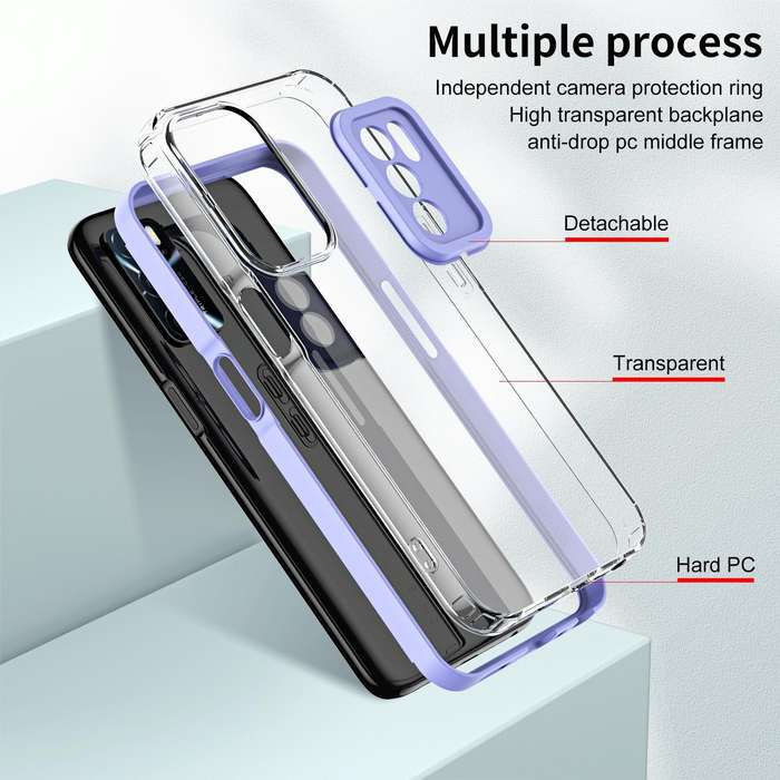 For OPPO A16 / A16s 3 in 1 Clear TPU Color PC Frame Phone Case(Purple)