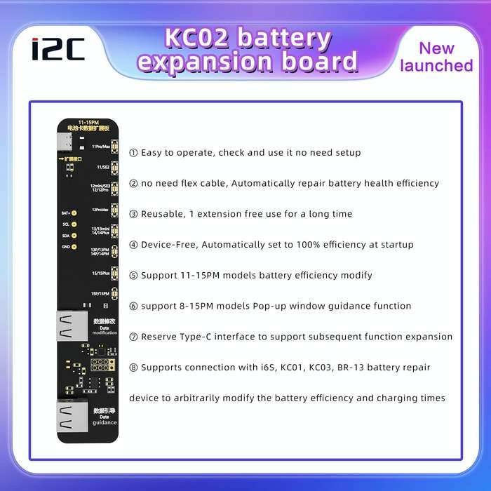i2C KC02 Battery Data Repair Expansion Board Modifying Battery Efficiency for iPhone 11-15 Pro Max
