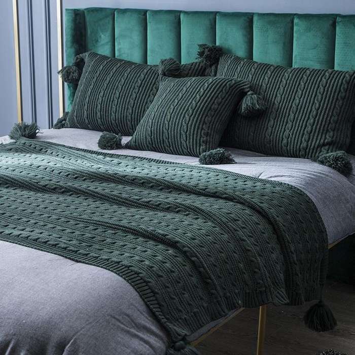 Knitted Blanket Home Casual Shawl Pillowcase Suit Without Core(Agate green)