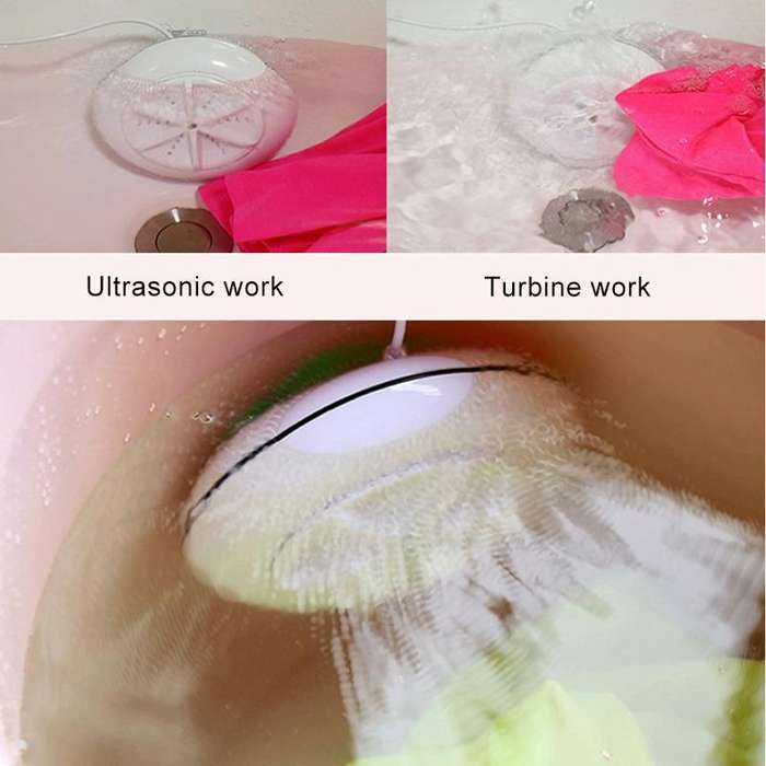 Macaroon Portable Mini Turbine Washing Machine Ultrasonic Washer(Pink)
