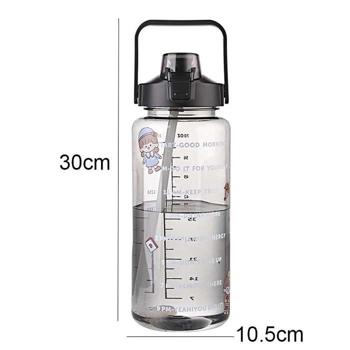 GYBL4503 2000ml Large-capacity Outdoor Sports Water Bottle with Straw, Spec: Pink+Stickers