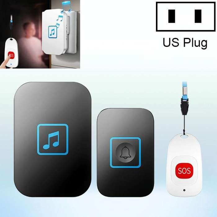 CACAZI C86 Wireless SOS Pager Doorbell Old man Child Emergency Alarm Remote Call Bell, US Plug(Bl...