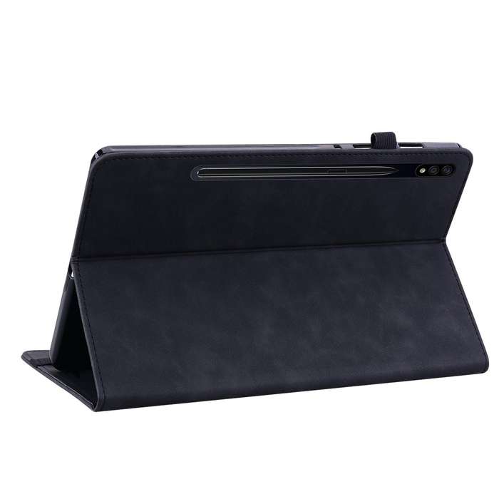 For Samsung Galaxy Tab S7+ / S8+ Skin Feel Solid Color Zipper Leather Tablet Case(Black)
