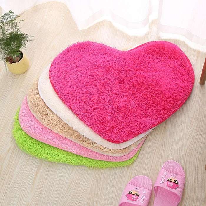 Heart Shape Non-slip Bath Mats Kitchen Carpet Home Decoration(Black)