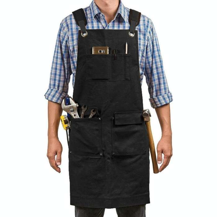Heavy Canvas Carpentry Electrician Garden Workwear Apron(Black)