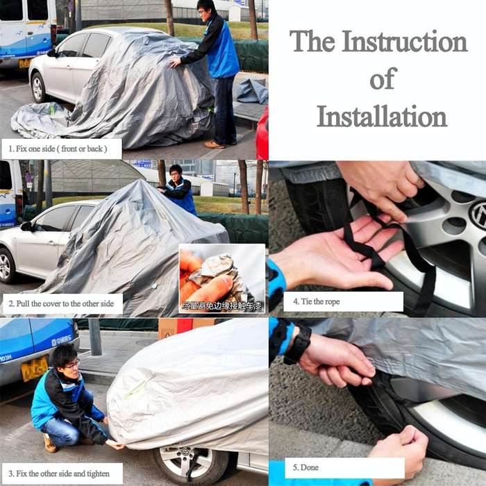 PEVA Anti-Dust Waterproof Sunproof Sedan Car Cover with Warning Strips, Fits Cars up to 4.7m(183 ...