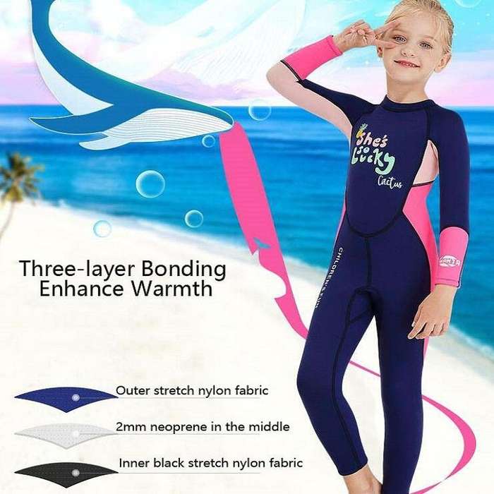 DIVE&SAIL Children Warm Swimsuit One-piece Wetsuit Long Sleeve Cold-proof Snorkeling Surfing Suit...