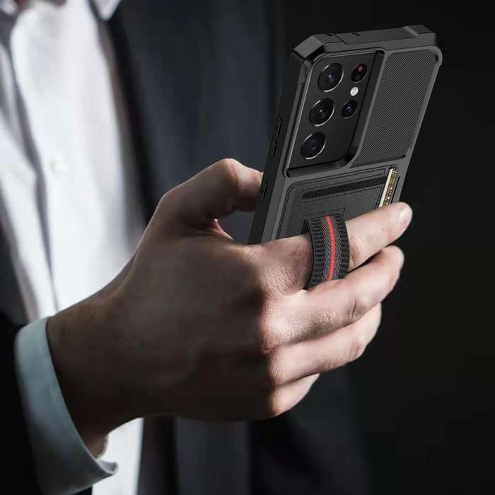 For Samsung Galaxy S21 Ultra 5G ZM06 Card Bag TPU + Leather Phone Case(Black)