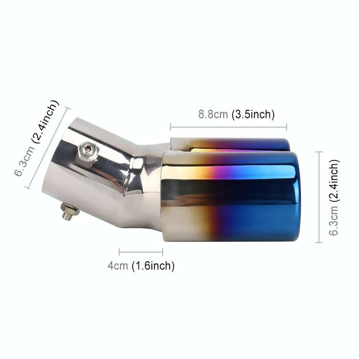 Universal Car Styling Stainless Steel Curved Double Outlets Exhaust Tail Muffler Tip Pipe(Blue)