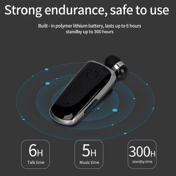K39 Wireless Bluetooth Headset CSR DSP chip In-Ear Vibrating Alert Wear Clip Hands Free Earphone ...