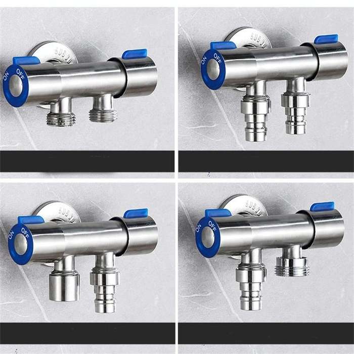 Stainless Steel One-In-Two-Out Multi-Function Three-Way Valve Faucet, Specification: Double 4-poi...