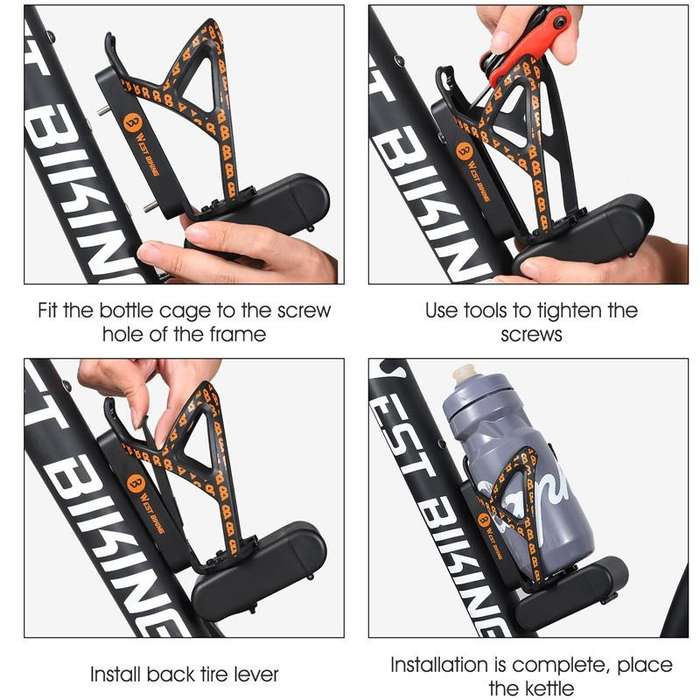 WEST BIKING Bicycle Multifunctional Bottle Cage Tire Lever Tool Box(Black Orange)