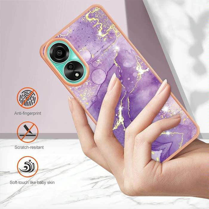 For OPPO A78 4G Electroplating Marble Dual-side IMD Phone Case(Purple 002)