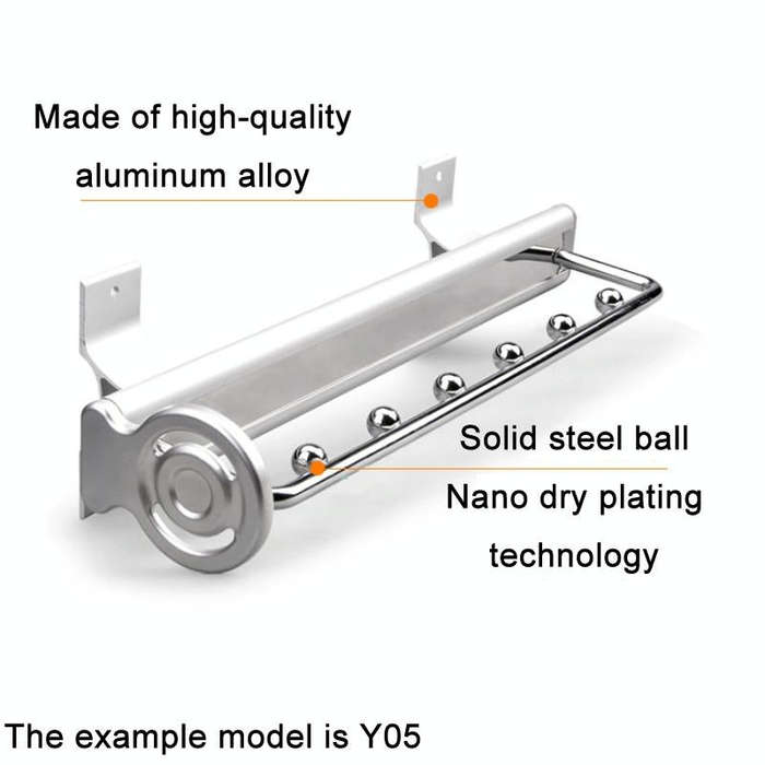 YO5C Monorail 6 Beads Wardrobe Hardware Push-Pull Hanging Rod Clothes Rail