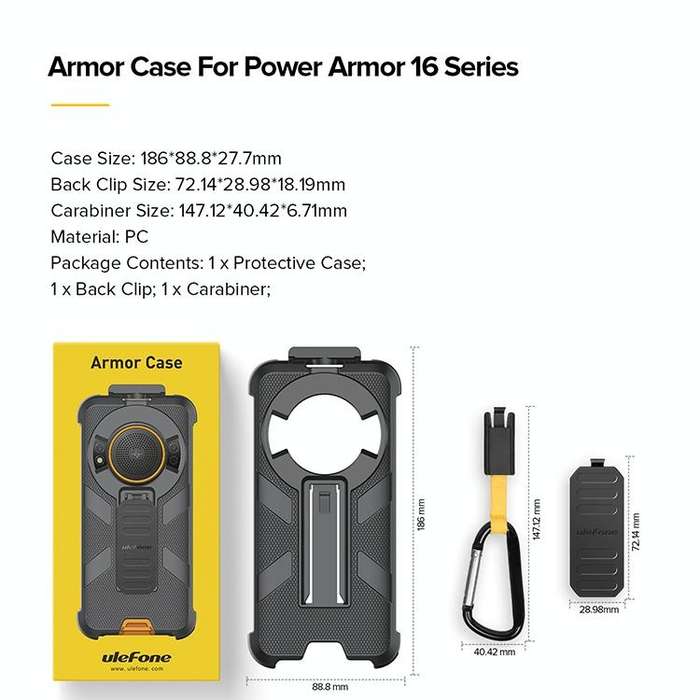 For Ulefone Power Armor 16 Pro Ulefone Back Clip Phone Case with Carabiner(Black)