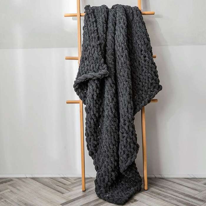 Handmade Thick Wool Knitted Blanket Sofa Chenille Stick Knitted Blanket, Size: 80 x 100 CM(Dark G...