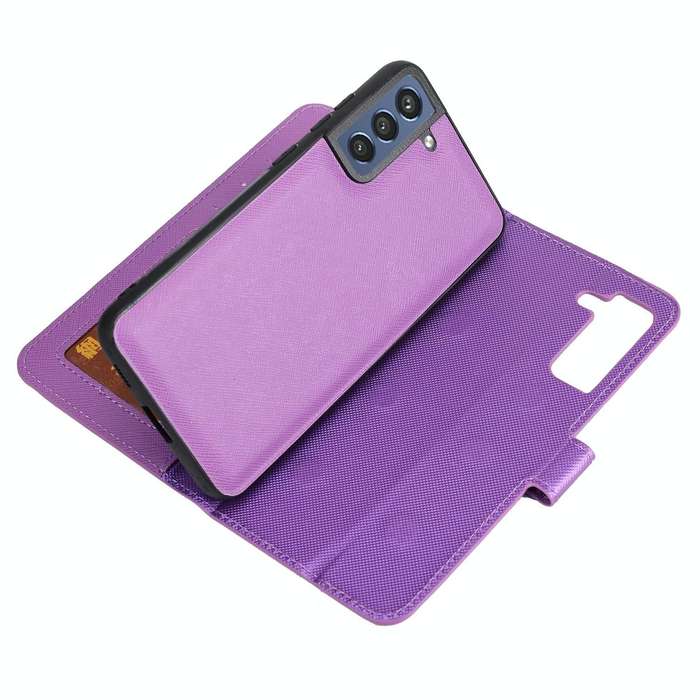 For Samsung Galaxy S21 FE 5G Cross Texture Detachable Leather Phone Case(Purple)