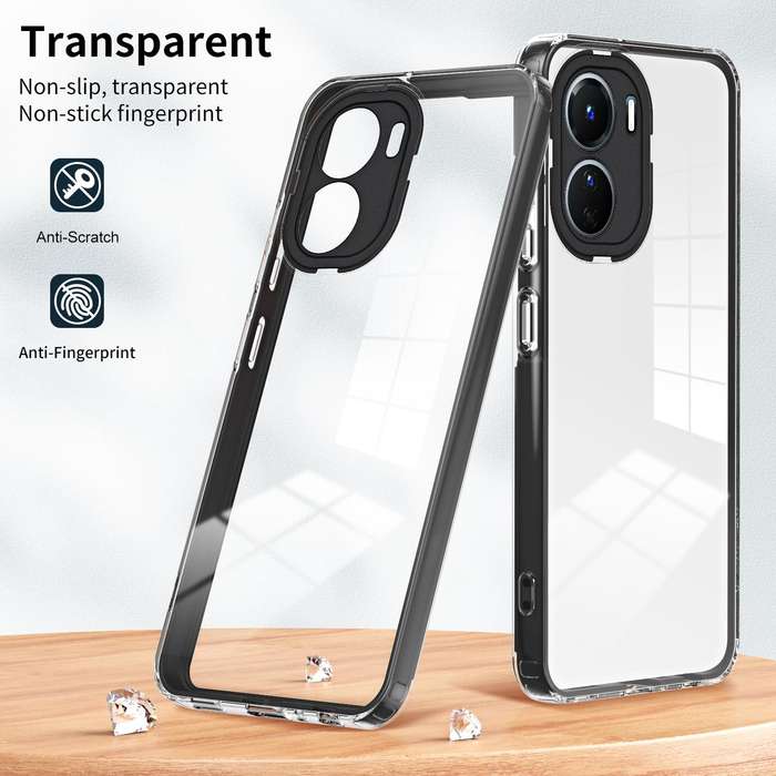 For vivo Y16 3 in 1 Clear TPU Color PC Frame Phone Case(Black)