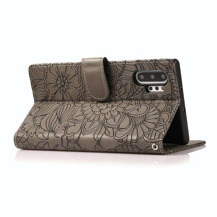 For Samsung Galaxy Note10+ Skin Feel Embossed Sunflower Horizontal Flip Leather Case with Holder ...