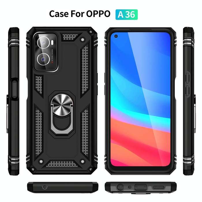For OPPO A36 / A76 Shockproof TPU + PC Phone Case(Black)