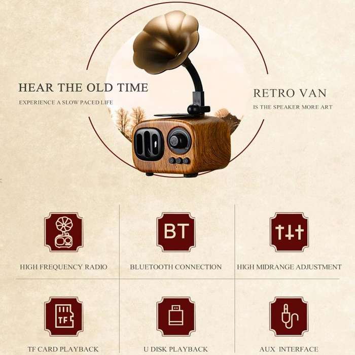 Retro Wood Portable Mini Bluetooth Speaker Wireless Loudspeaker Outdoor Speaker Sound System TF F...