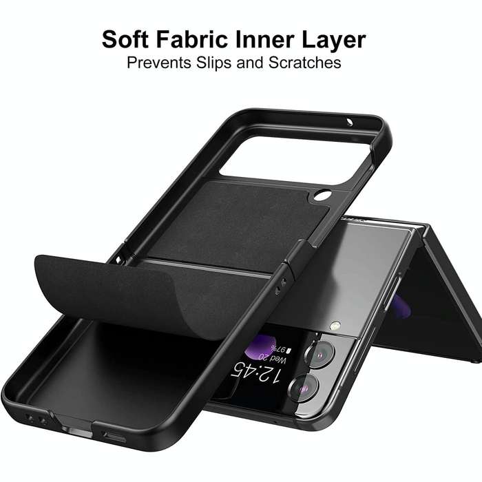 For Samsung Galaxy Z Flip4 Lambskin Texture Leather Folded Phone Case(Black)