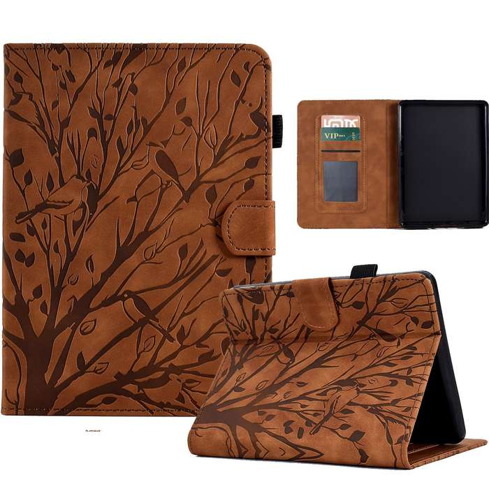 For Amazon Kindle 11th 2022 Fortune Tree Pressure Flower PU Tablet Case with Wake-up / Sleep Func...