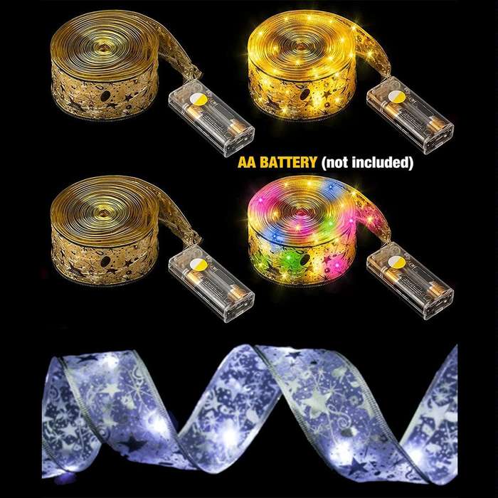 10m 100LEDs 8-function+Remote LED Christmas Tree Decoration Bronzing Ribbon Lights(Gold-Warm White)