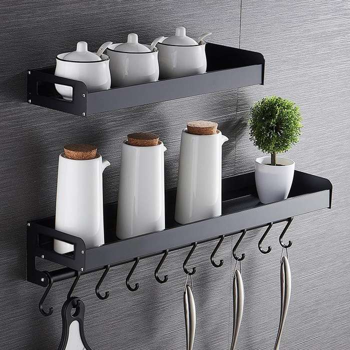 30cm 4 Hooks Kitchen Multi-function Wall Hanging Holder Seasoning Storage Rack(Black)